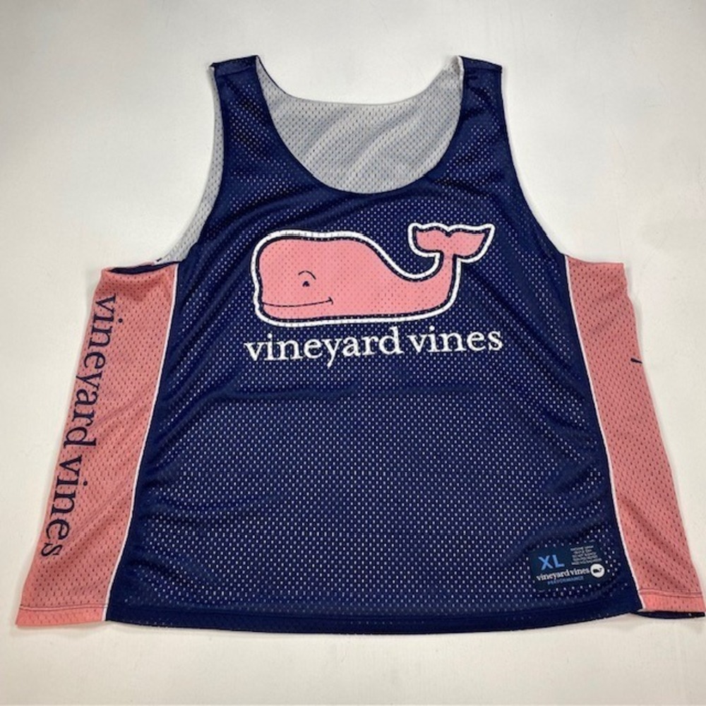Vineyard Vines Performance Reversible Mesh Jersey Tank Top Navy Pink XL